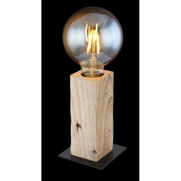 Stolové svietidlo, kov čierny, prírodné drevo, vypínač, DxŠxV:90x90x150, bez žiarovky 1xE27, max. 60W 230V obrazok-1